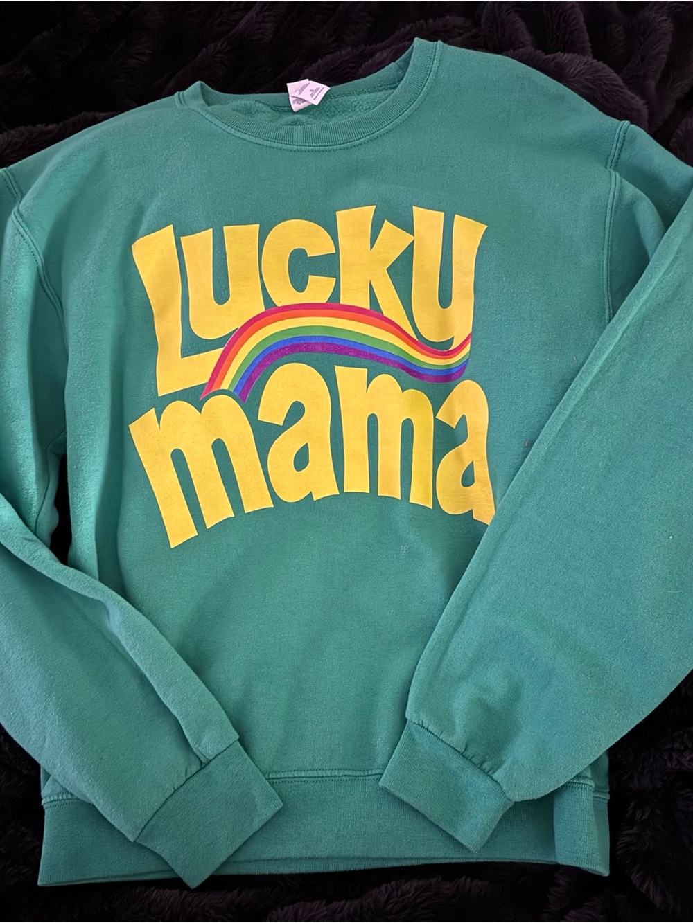 Sweetees Green Sweatshirt with Yellow 'Lucky Mama' and Rainbow